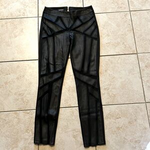 Bebe sexy black pleather mesh fabric slim pants zipper back size 4